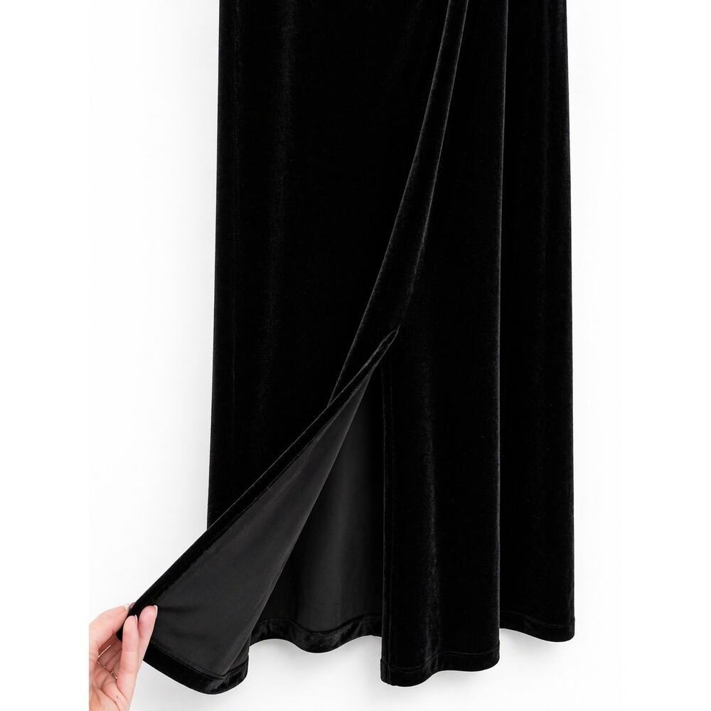 Black Velvet Full Length Maxi Skirt Size M Side Slit Indie Whimsigoth Witchy Y2K - Picture 2 of 4